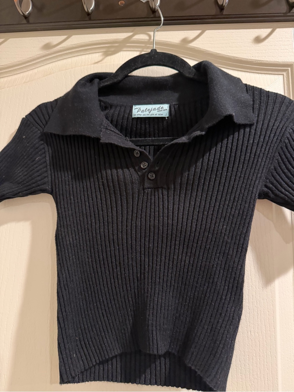 Black Ribbed Knit Polo Top